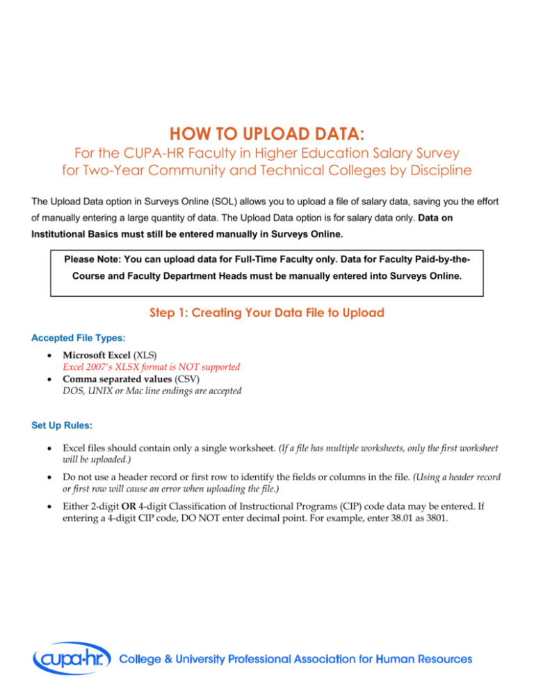 how to upload data CUPAHR