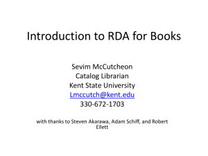 Introduction to RDA for Books - University Libraries Intranet