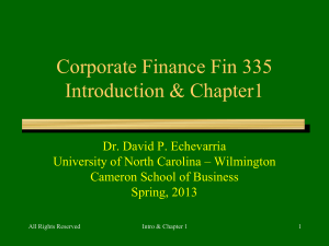 Introduction to Finance Fin 100 Corporation Finance Fin 301