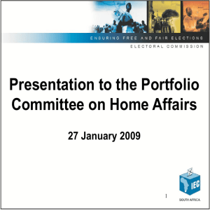 Presentation to the Portfolio Committee on Home Affairs 27 January