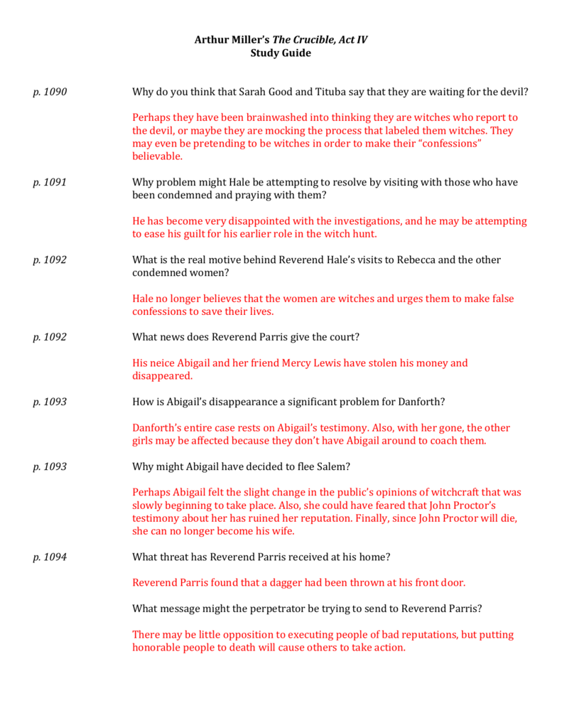 Arthur Miller s The Crucible Act IV Study Guide P 1090 Why Do You Arthur Miller s The Crucible Act IV Study Guide P 1090 Why Do You