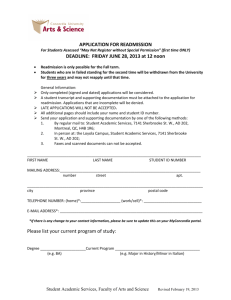 application for readmission - Faculty of Arts and Science