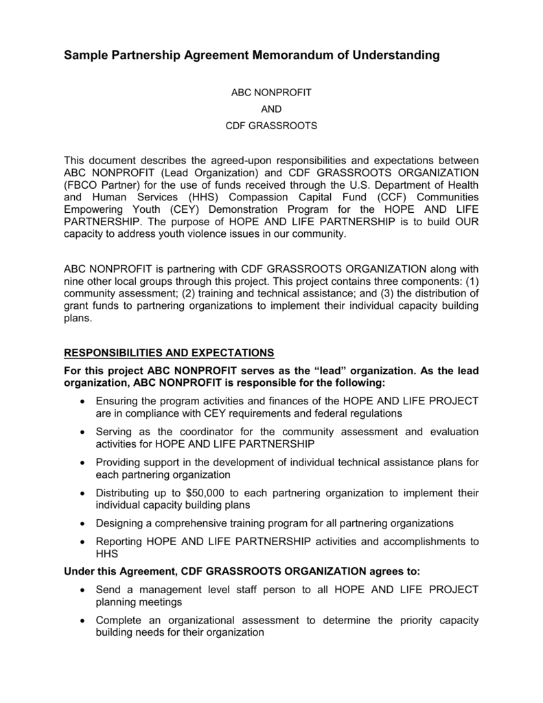 Nonprofit Collaboration Agreement Memorandum Of Understanding Template 