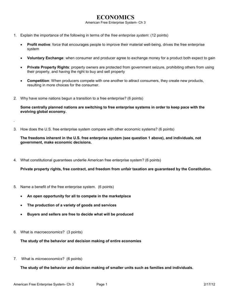 Chapter 2 Section 1 Economic Systems Worksheet Answers