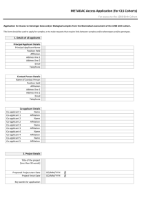 METADAC application form for 1958 birth cohort
