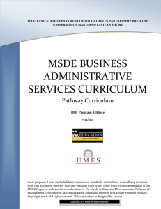 MSDE BUSINESS ADMINISTRATIVE SERVICES CURRICULUM