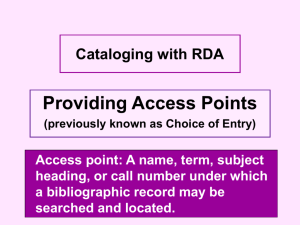 Providing Access Points with RDA, part 1