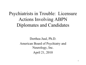 Psychiatrists in Trouble: Licensure Actions Involving ABPN