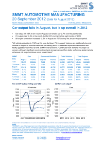 UK automotive manufacturing news release and data table