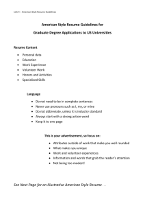 American Style Resume Guidelines for Graduate Degree