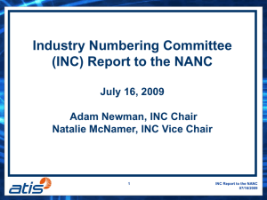 INC Report to the NANC
