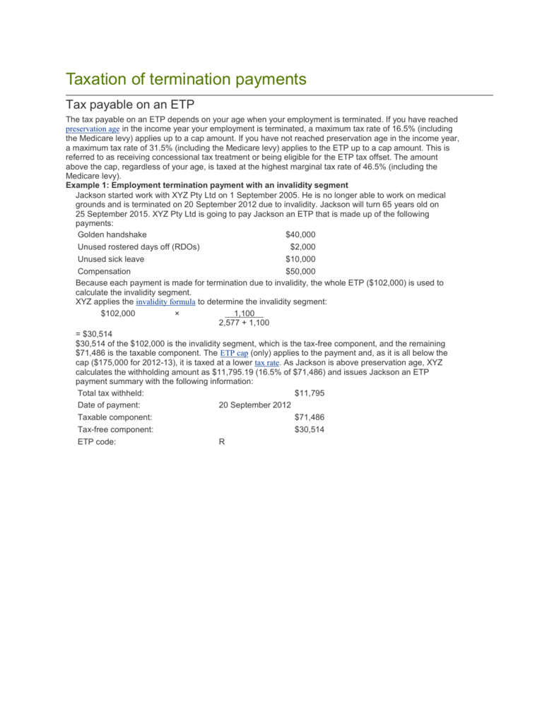 Taxation Of Termination Payments Taxable Component