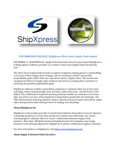 FOR IMMEDIATE RELEASE: ShipXpress Wins Green Supply Chain