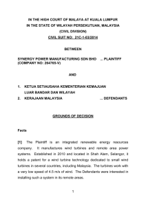 CIVIL SUIT NO: 21C-1-03/2014 BETWEEN SYNERGY POWER