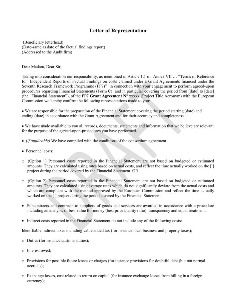 Letter Of Representation Template