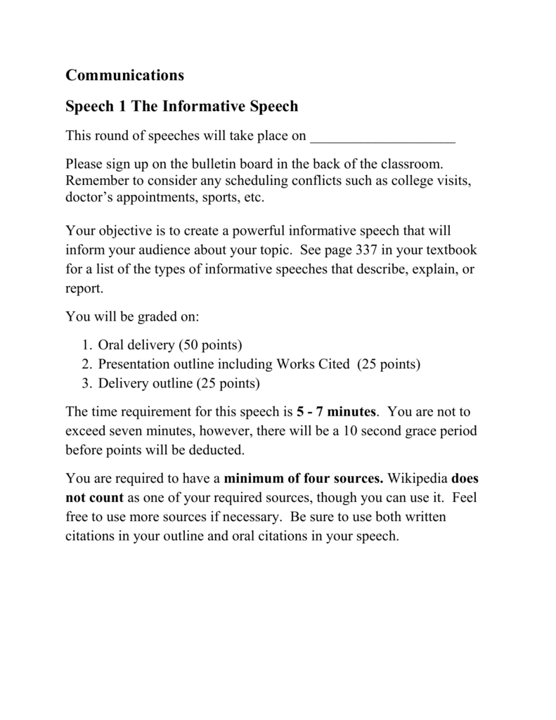 informative speech guidelines example