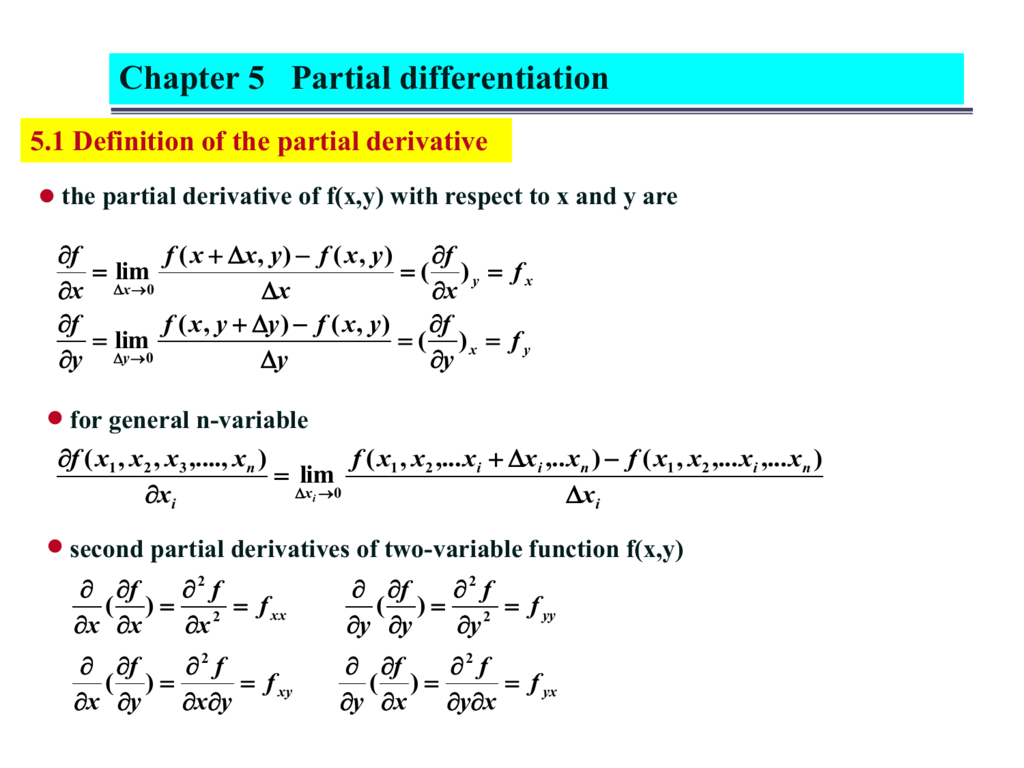 Chapter 5 Partial Differentiation Chapter 5 Partial Differentiation