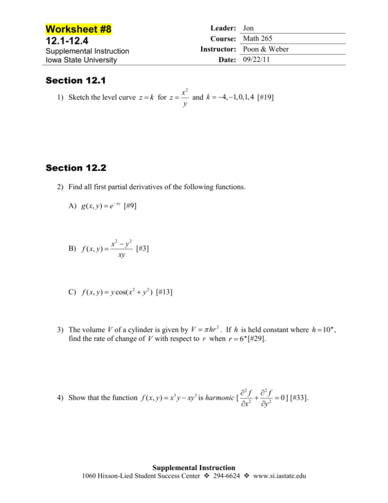 Worksheet 8 Iowa State University