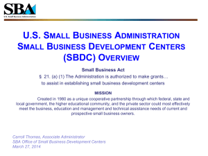(SBDC) Overview Small Business Act