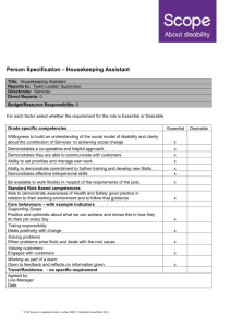 Person Specification – Housekeeping Assistant