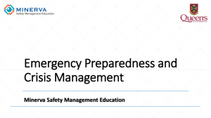 Emergency Preparedness and Crisis Management