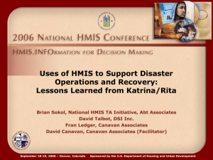 Uses of HMIS to Support Disaster Operations and Recovery