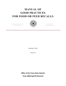 Manual of Good Practices for Food or Feed Recall