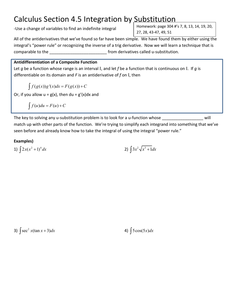 U Substitution 4 5