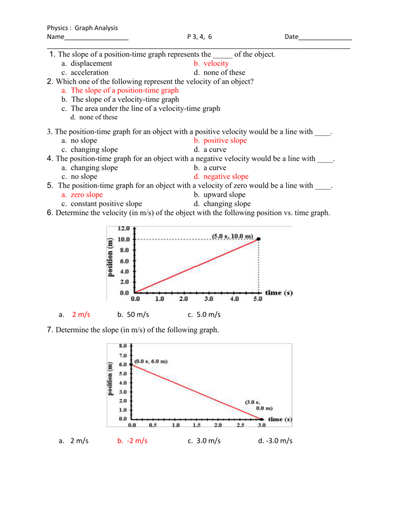 key for worksheet Pertaining To Position Time Graph Worksheet