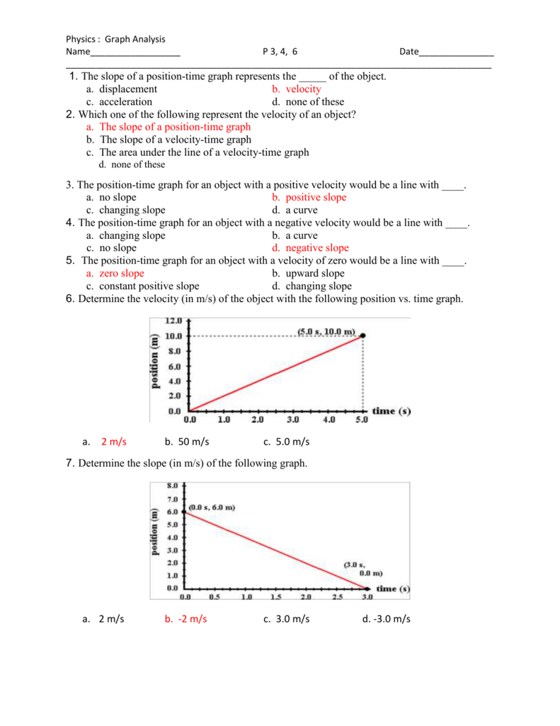 key for worksheet Intended For Position Time Graph Worksheet