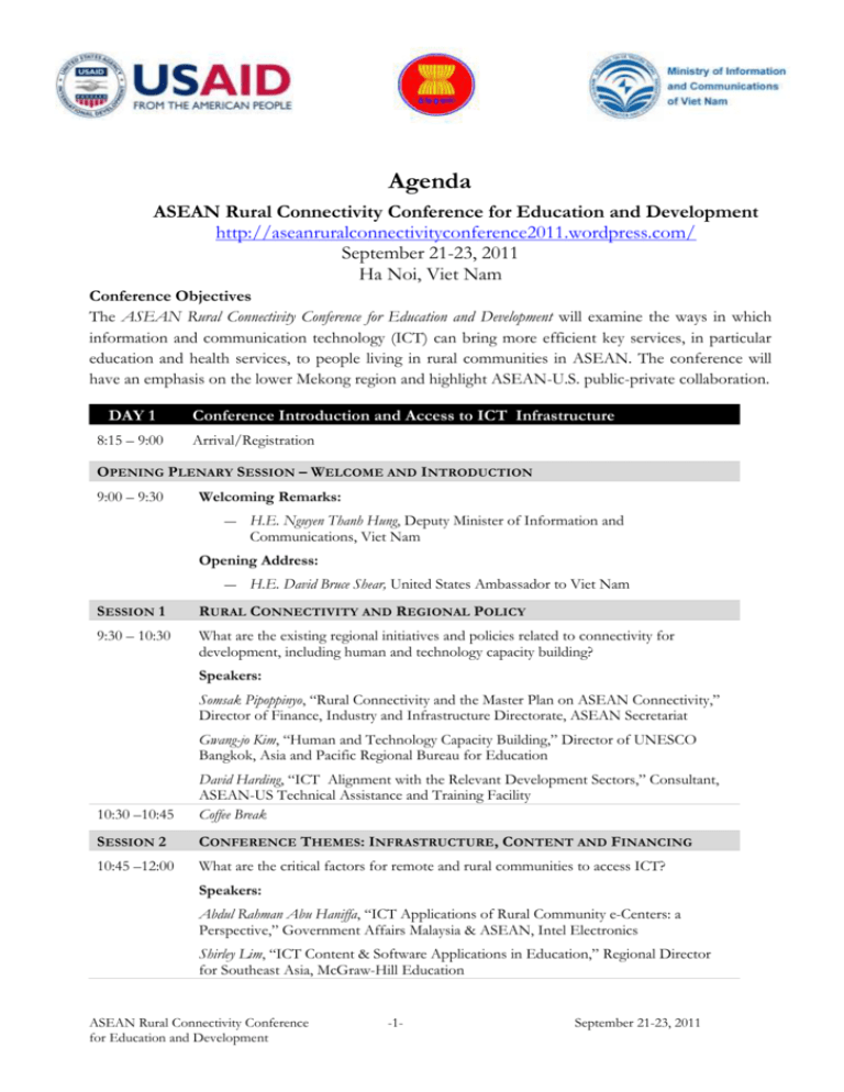 ASEAN Rural Connectivity Conference Agenda