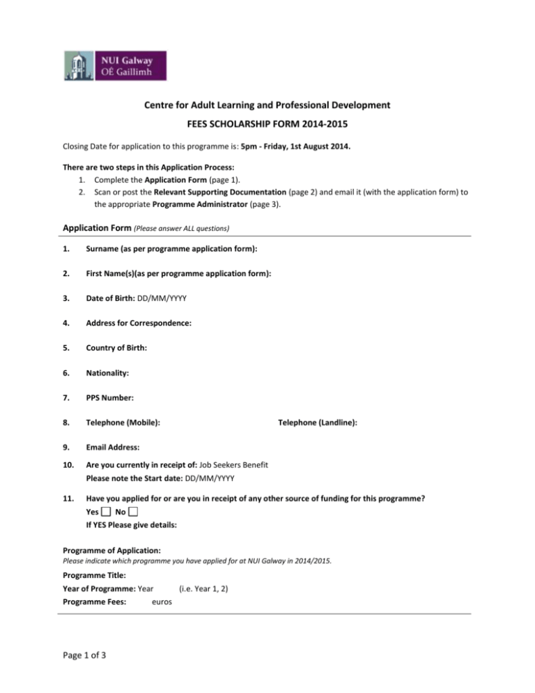 Centre for Adult Learning and Professional Development FEES
