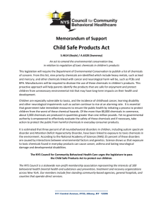 June 2014: Memorandum of Support for Child Safe Products Act