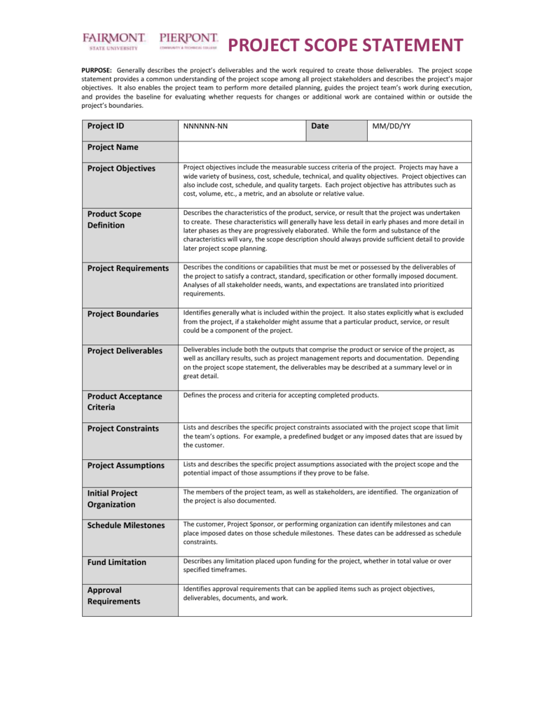PROJECT SCOPE STATEMENT