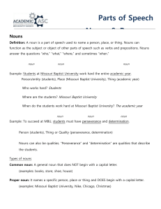 Parts of Speech Nouns and Pronouns