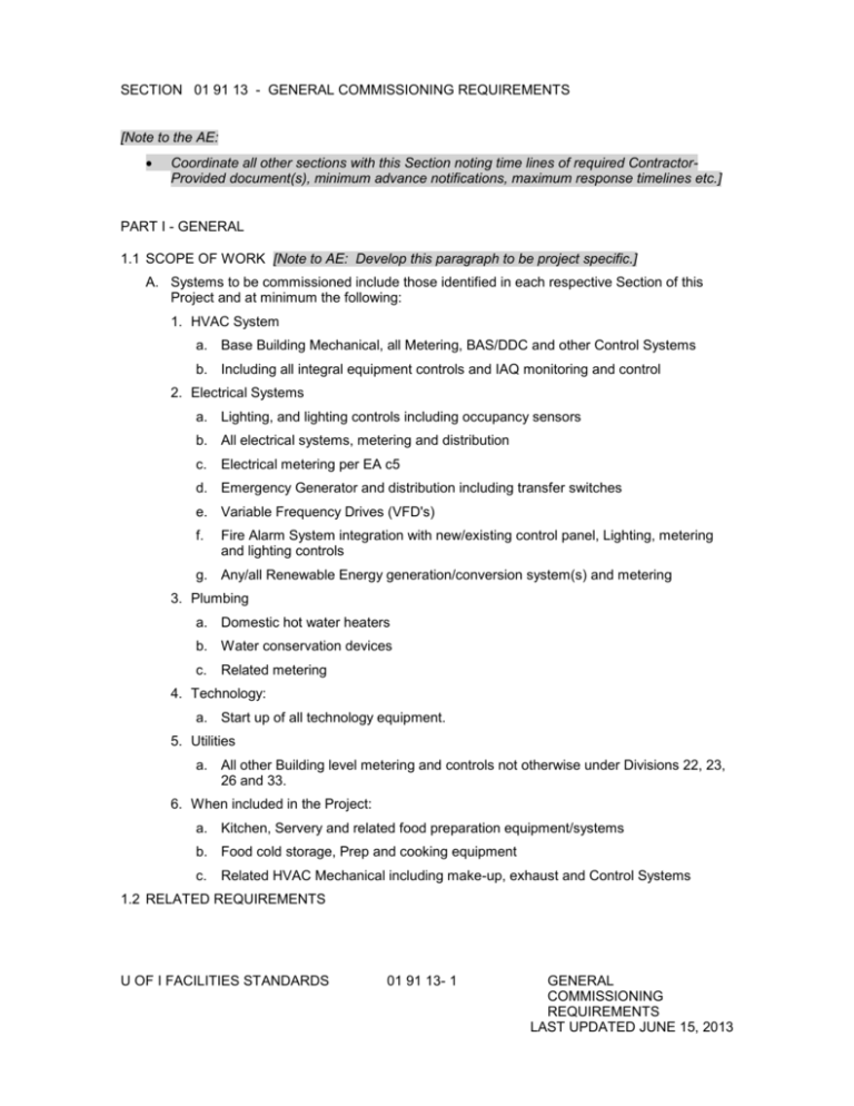 Section 01 91 13 General Commissioning Requirements Section 01 91 13 General Commissioning Requirements