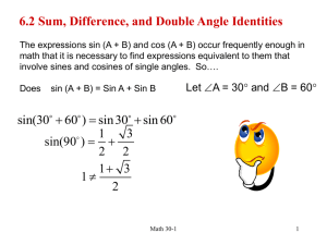 6.2 Sum Difference and Double Angle Identities