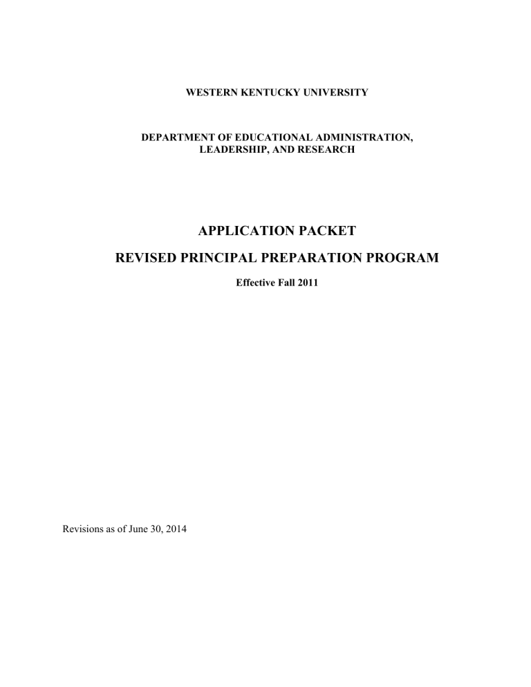 Application Packet Examples application packet for the Principal Preparation Program