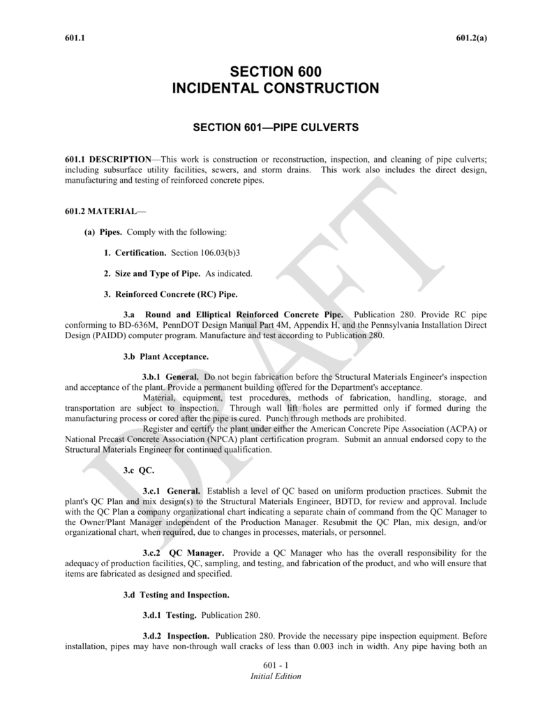 SECTION 601 PIPE CULVERTS