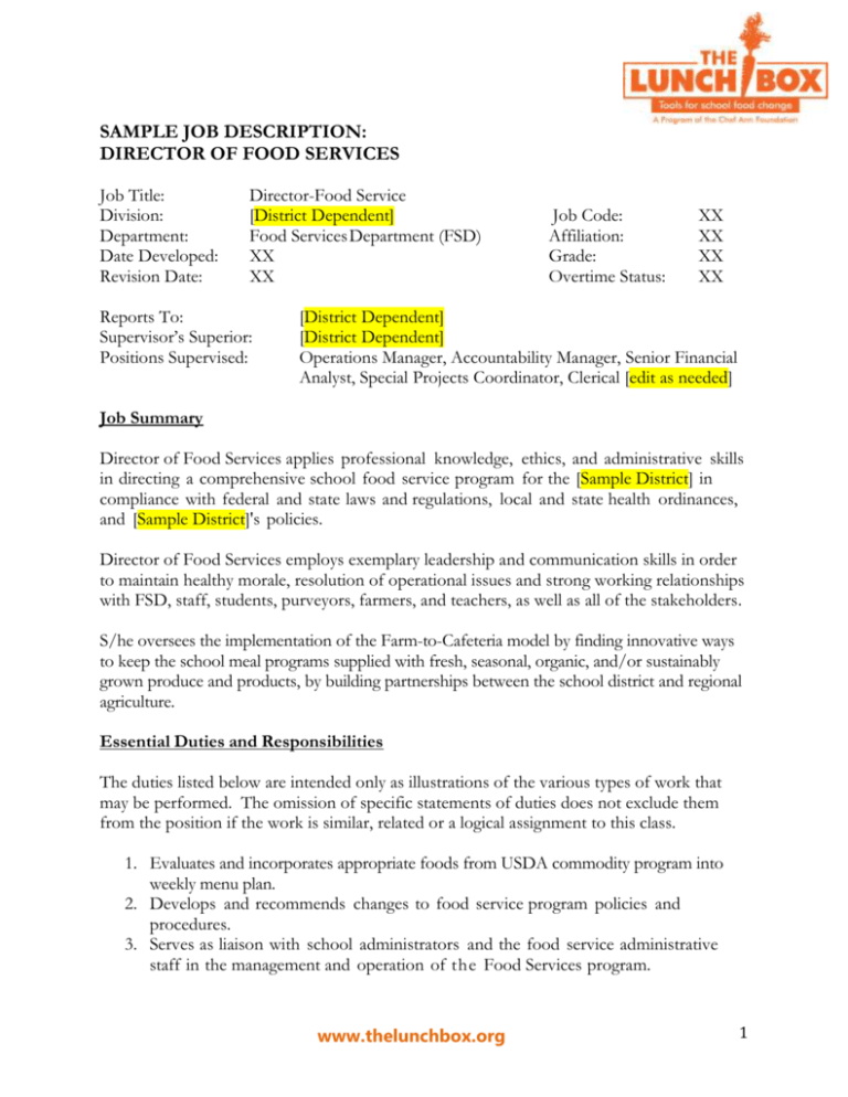 Director Student Services Job Description