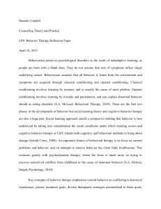 LP8- Behavior Therapy Reflection Paper