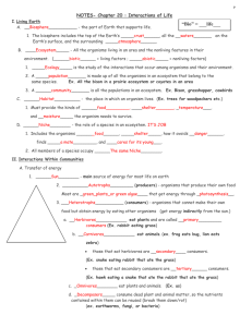 NOTES- Chapter 20 : Interactions of Life