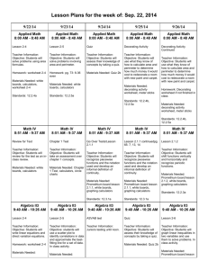 Lesson Plans for the week of: Sep. 22, 2014