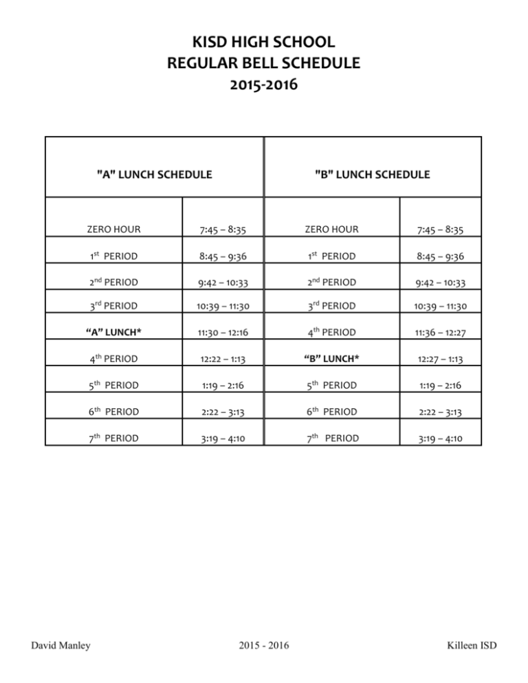 Daily Bell Schedule