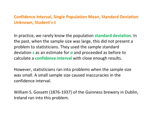 Confidence Interval, Single Population Mean, Standard Deviation