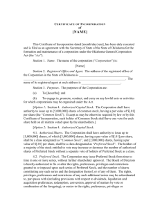 Form of certificate of incorporation