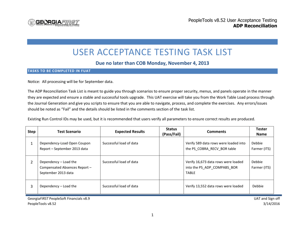 UAT Task List