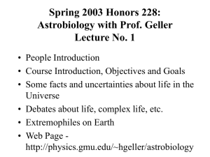 Honors 228: Astrobiology Lecture No. 1