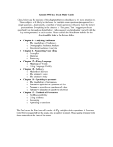 Speech 100 Final Exam Study Guide Class, below are the sections