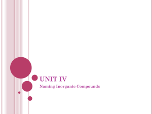 UNIT IV PPT #1 - Naming Inorganic Compounds